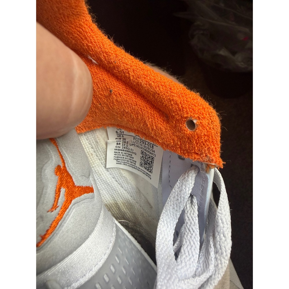 Air 5 Retro Low GS Football Grey Brilliant Orange FQ1293-018 Size 6.5Y - Picture 8 of 8